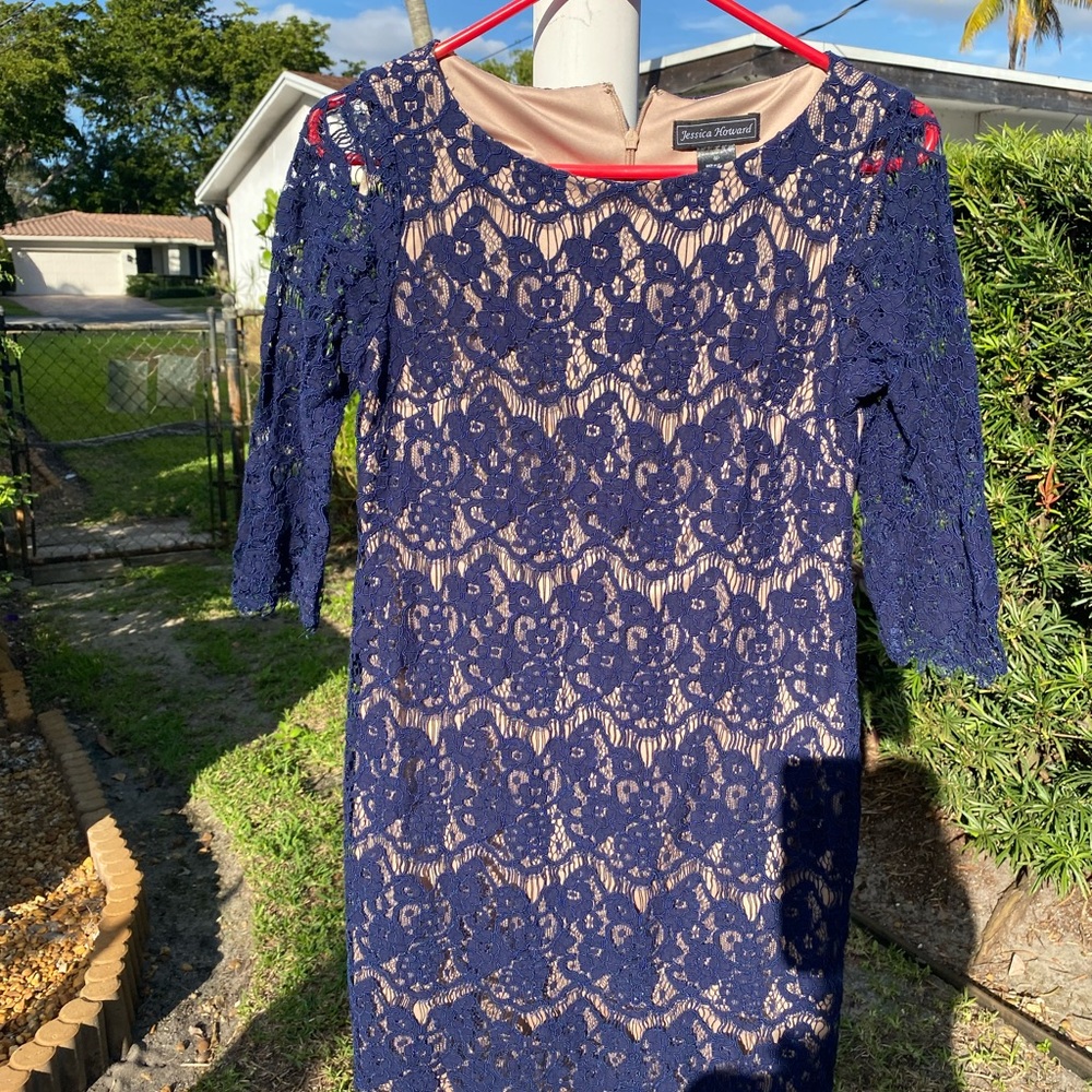 Womens Jessica Howard’s Dark Blue 8P floral pattern dress